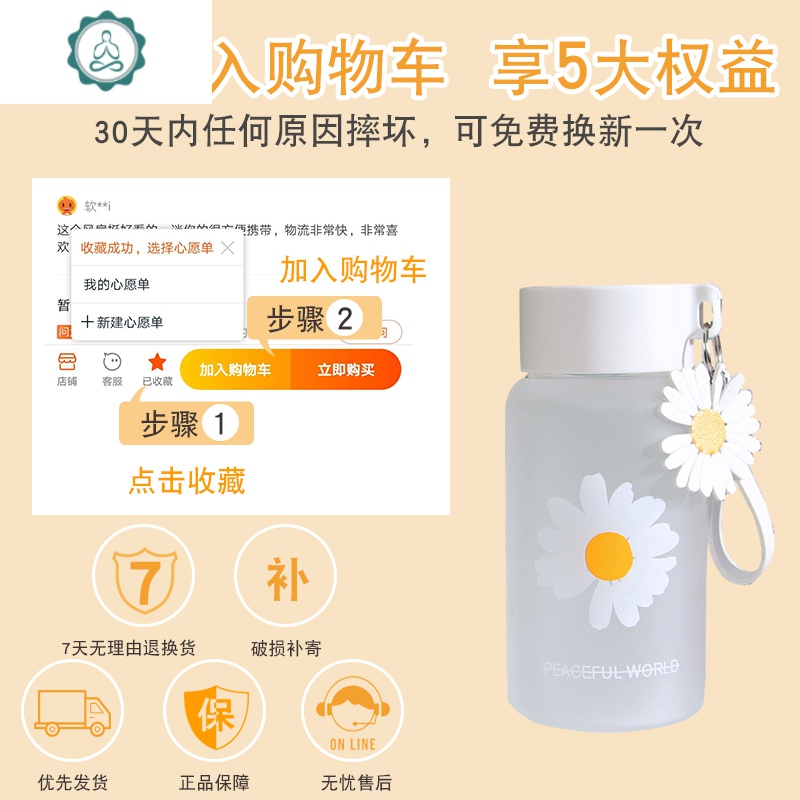 小雏菊水杯简约ins风玻璃杯子创意清新森系可爱少女个性潮流便携 封后 四朵小雏菊500ml收藏加购送杯刷+抽绳布袋