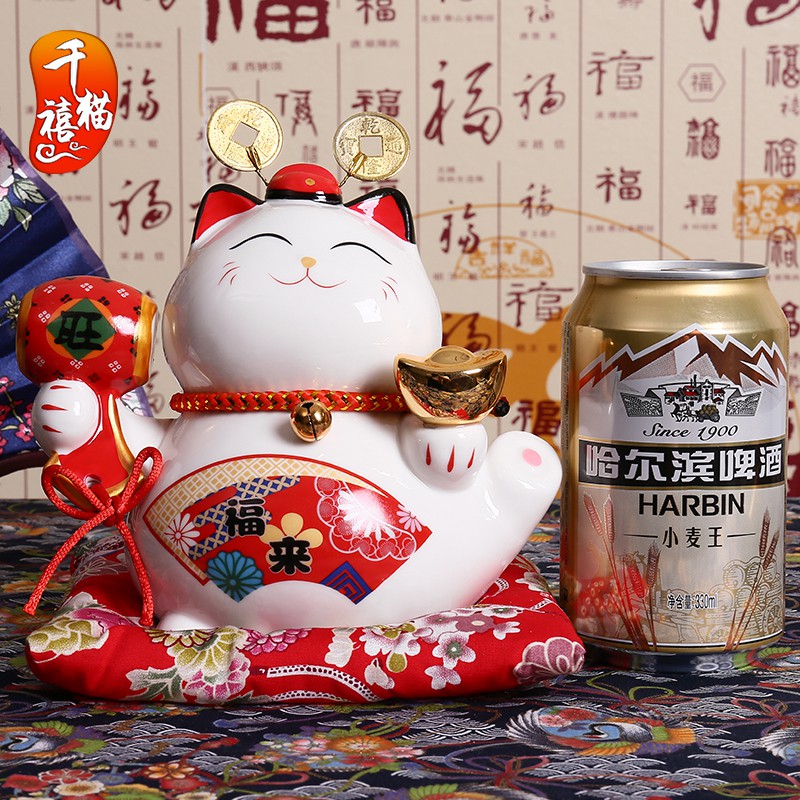 猫摆件 6寸小号猫创意礼品陶瓷储蓄罐办公桌摆件店铺开业 三维工匠 6寸福来旺猫高清大图