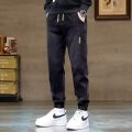 时尚潮流牛仔裤男士秋冬新款休闲修身型拼接哈伦束脚长裤 2XL 黑色