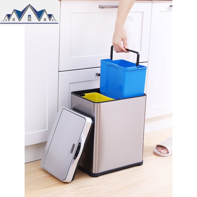 简约现代不锈钢厨房大号垃圾分类垃圾桶智能感应式家用客厅自动筒 三维工匠高清大图