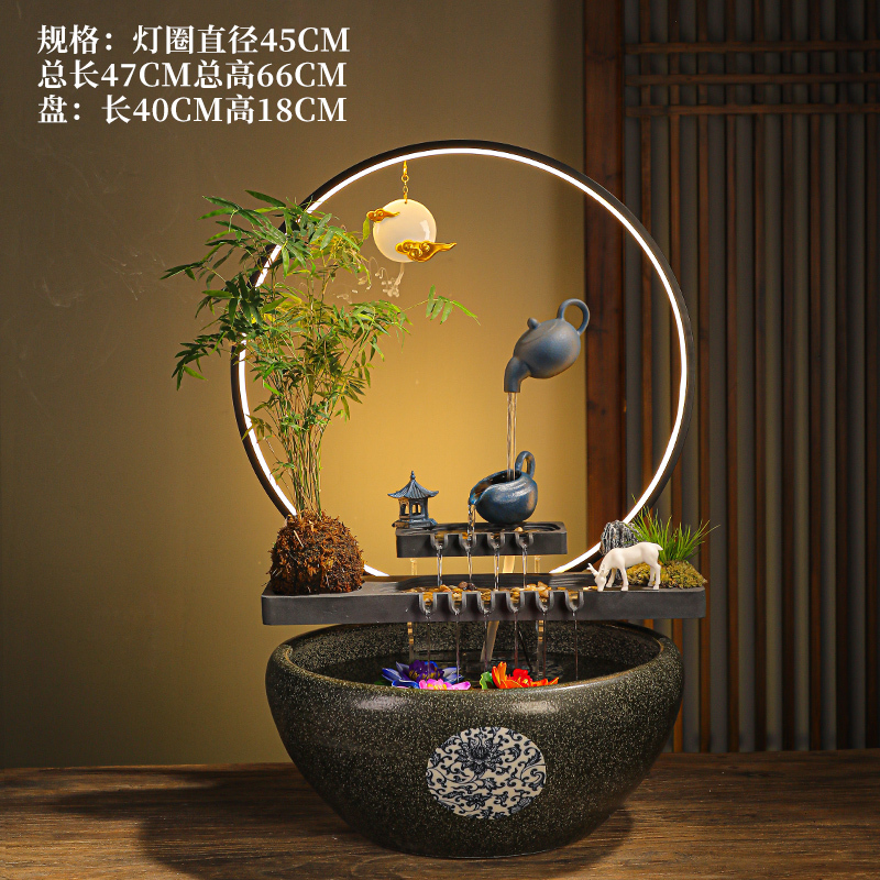 流水摆件循环水办公室客厅桌面景观鱼缸招财生财创意家居装饰礼品