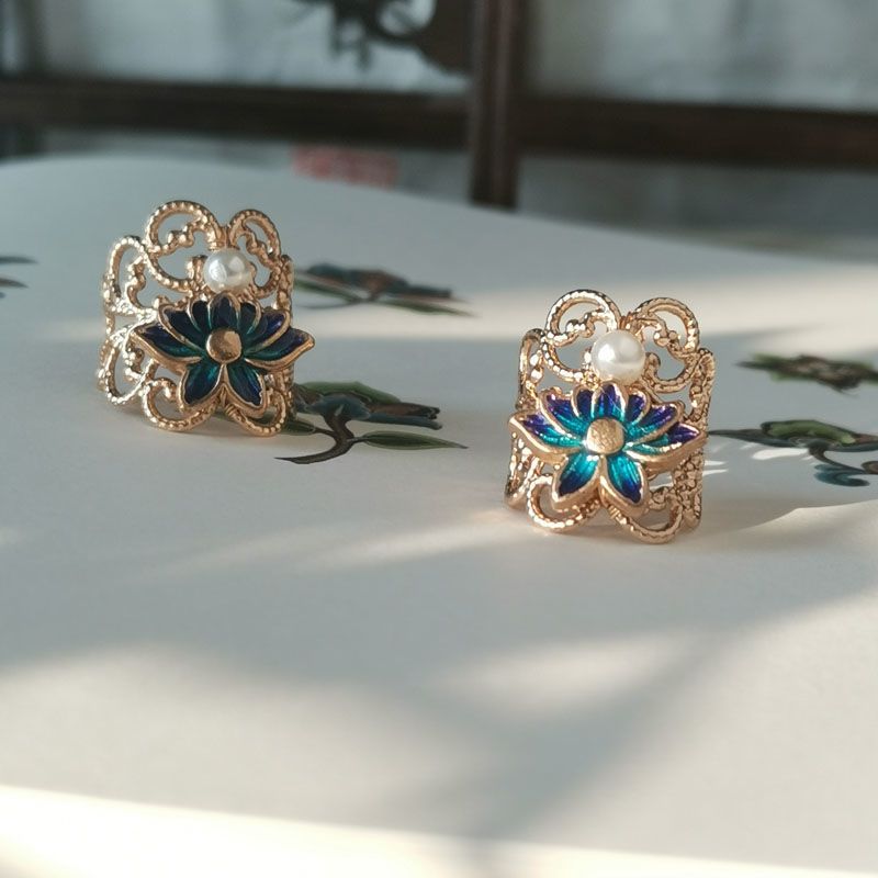 折枝记原创明制发扣夹汉服头饰古风束发小发扣马尾发环贝珠烧蓝 红