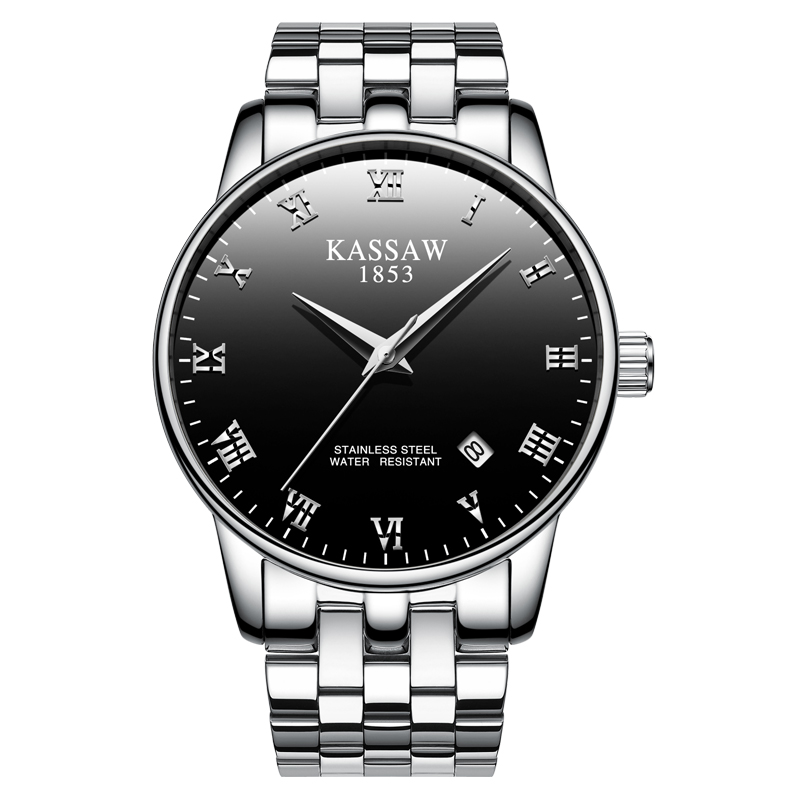 卡梭(KASSAW)手表男自动机械表防水镂空时尚商务休闲潮流男表正装饰K801G 银色黑面