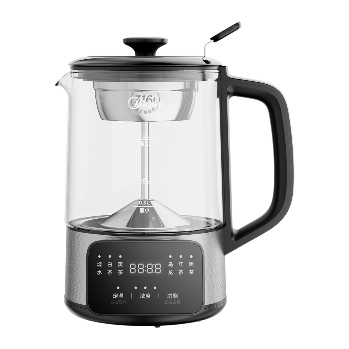 美的煮茶器煮茶壶1.2L家用养生壶恒温壶316L不锈钢泡茶壶烧水煮茶一体喷淋式轻音煮茶 MK-C10-Pro3