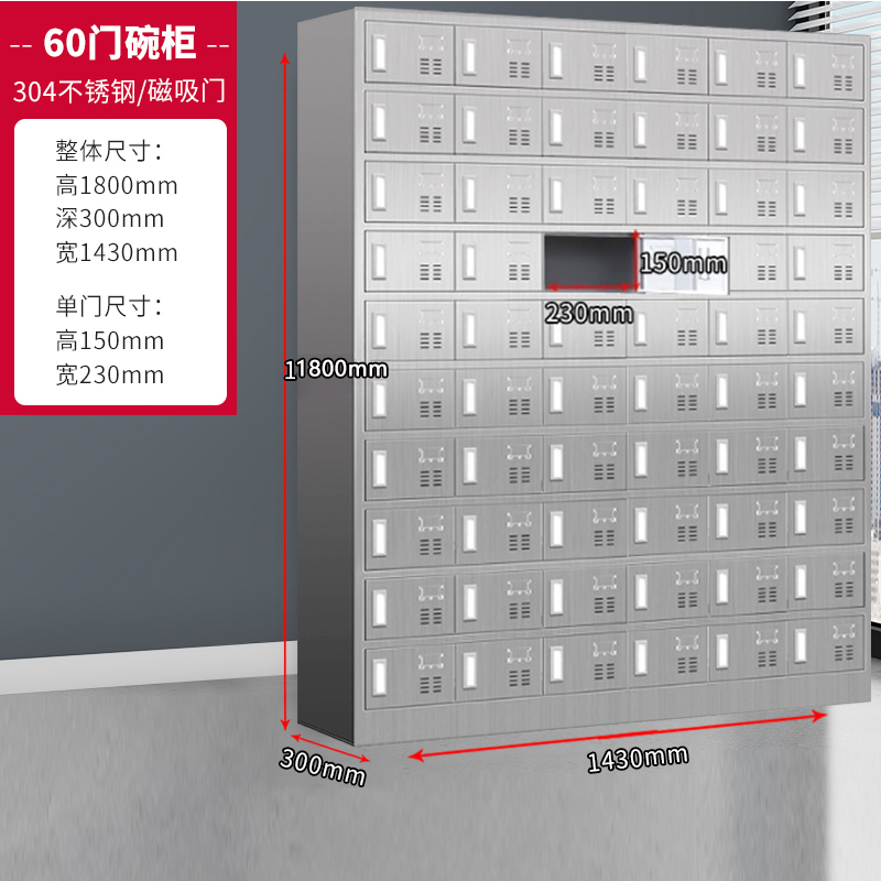 汉诺鑫威60门磁吸碗柜304不锈钢高清大图