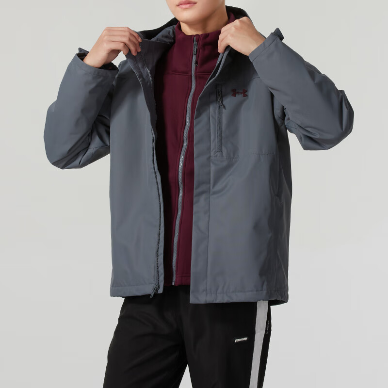 安德玛(Under Armour)外套男子新款三合一防泼水户外防风保暖训练健身运动冲锋夹克1371585-002 ZP