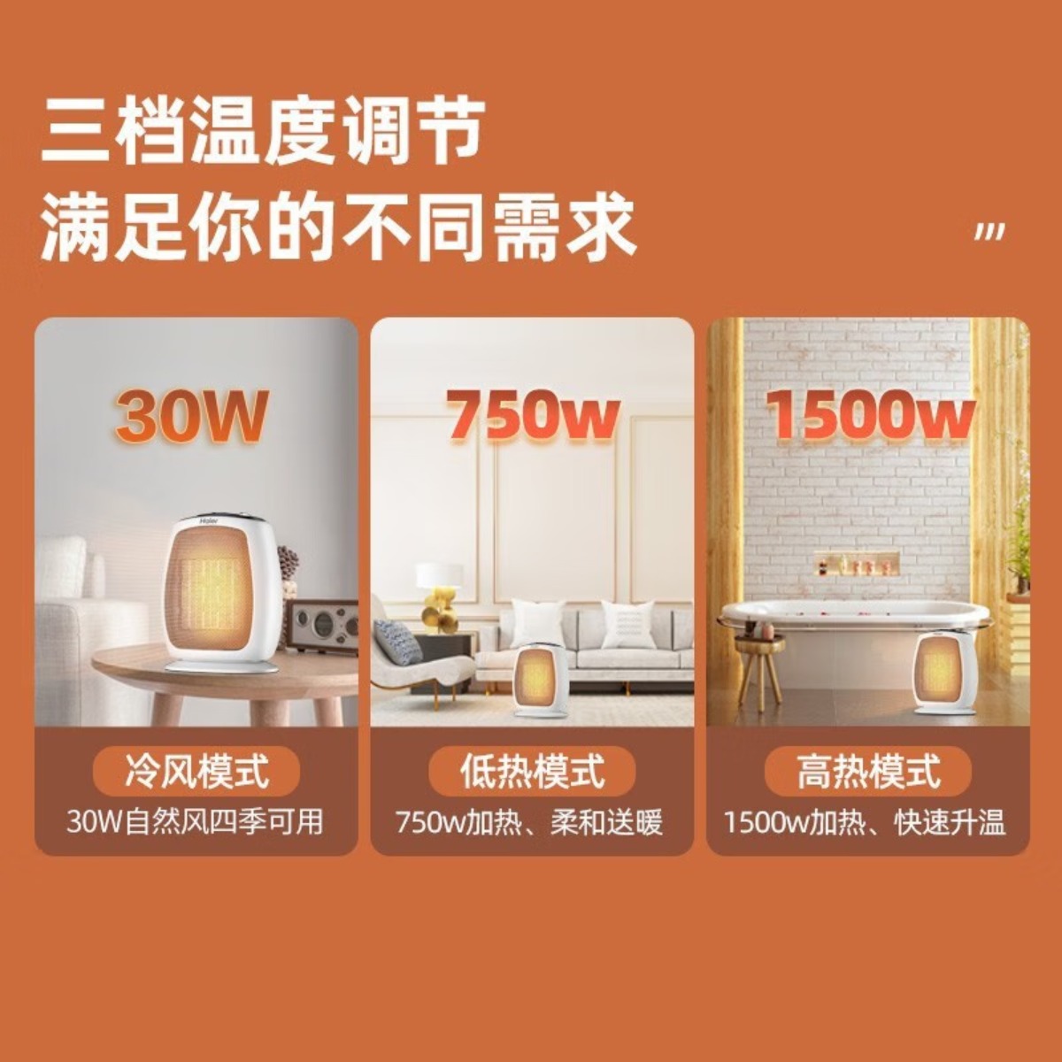 海尔(Haier) 取暖器暖风机家用小型电暖气扇速热办公室台式电暖风器客厅卧室烤火炉低噪电热扇 加大冷暖款HN1509