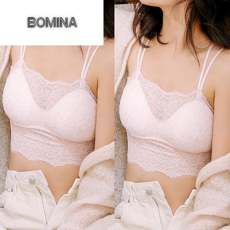 波迷娜(BOMINA)蕾丝文胸吊带内衣女美背抹胸裹胸 性感V领四季打底外穿抹胸 女士聚拢胸垫内衣