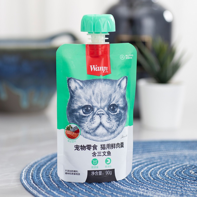 顽皮Wanpy宠物零食猫用鲜肉羹含三文鱼90g*12