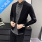 SUNTEK假两件针织毛衣开衫男潮流外套2021秋冬男士修身个性衬衫拼接上衣