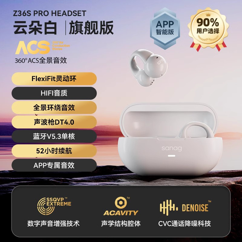 sanag 塞那Z36SPro耳夹式蓝牙耳机 无线降噪TWS5.3S-Z36SPro-耳机白色