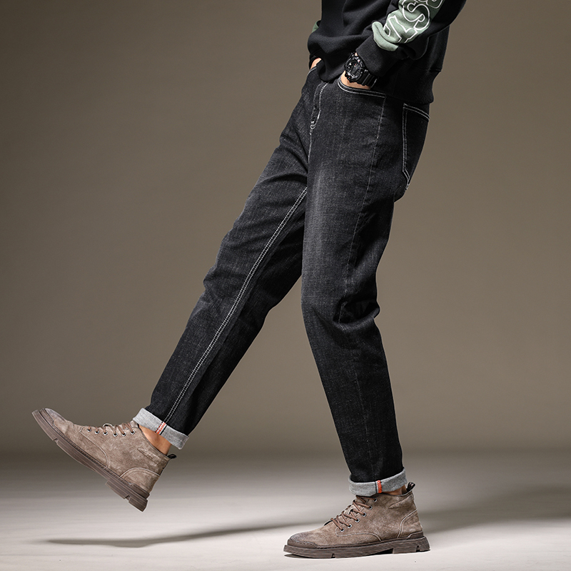 new lake牛仔裤男2020秋冬季加绒加厚宽松大码直筒配马丁靴潮牌哈伦
