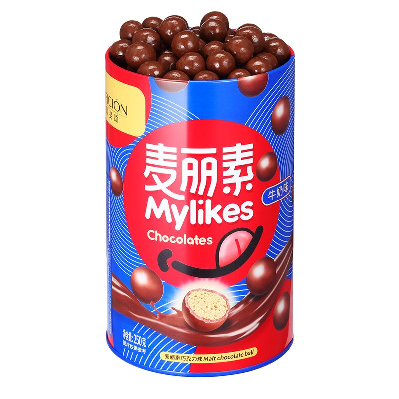 歌斐颂麦丽素桶装牛奶夹心黑巧球跳跳糖儿童女生怀旧零食250g