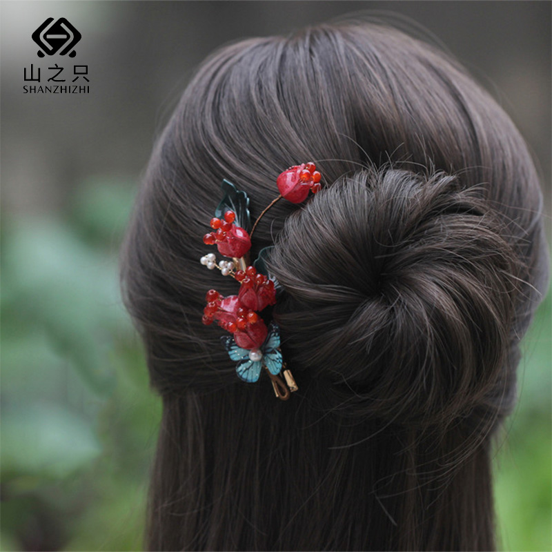 山之只 红石榴发簪 MZ0356 个高清大图