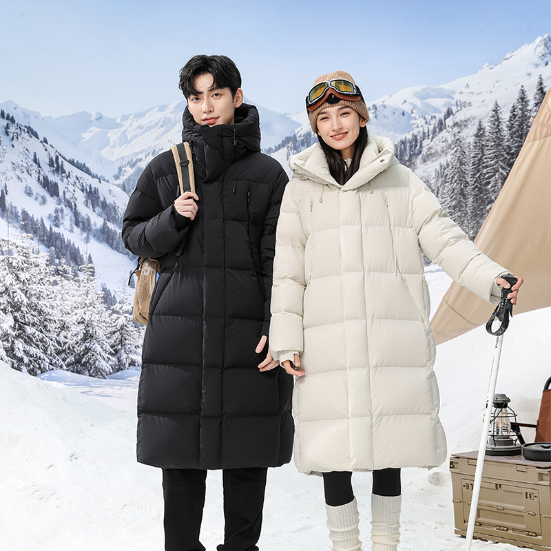 情侣中长款羽绒服男女情侣学院风新款冬季加厚保暖三防滑雪冲锋衣外套女羽绒服男冬季新款派克服蓬松防寒外套加厚大码女 男士奶白白色（情侣同款） 4XL