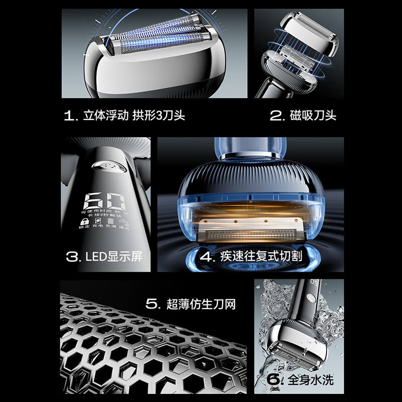 超人 杭阳高端系列往复式剃须刀电动旋转刮胡刀三刀头全身水洗电镀机身送礼物HS910高清大图