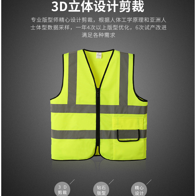 CNSS 反光背心荧光黄反光安全服交通施工环卫工人骑行黄马甲外套可印字支持定制 荧光黄 180g/件 S,M,L,XL高清大图