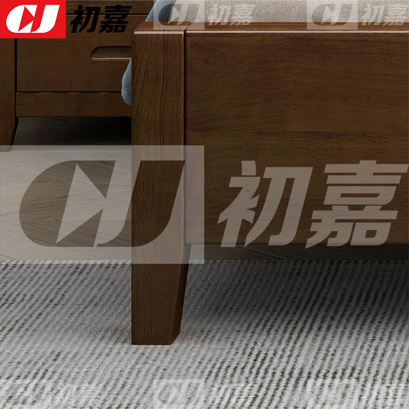 初嘉(CJ) 实木床简约1.5米单人床 胡桃色