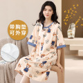 浪莎带胸垫一体睡裙女夏季2025新款睡衣纯棉韩范可外穿休闲家居服 2XL建议130-140斤 带胸垫短袖睡裙女SG-5307