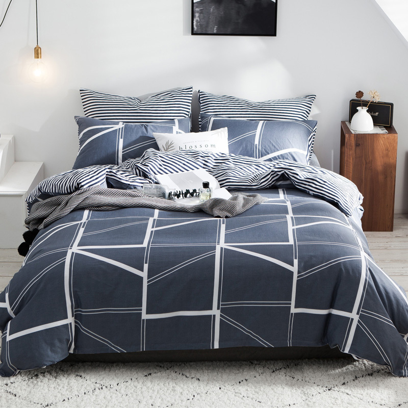 风纯棉家纺床上用品条纹格子床单枕套双人全棉斜纹4件套北欧风格视频