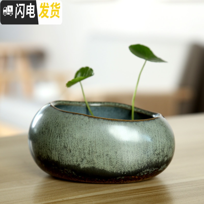 三维工匠水仙花盆铜钱水培花盆水养仿石头盆景碗莲睡莲个性创意陶瓷无孔 F-石头-17 大花盆容器高清大图