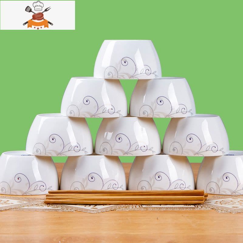 10个装景德镇家用米饭碗陶瓷碗单个吃饭碗餐具碗碟套装碗盘小汤碗 敬平 粉黛(收藏加购送10筷10垫子)图片