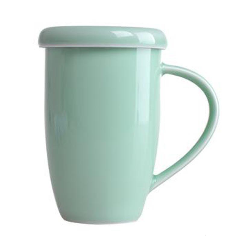 龙泉窑青瓷茶杯 陶瓷带盖手柄淑女杯清新风格
