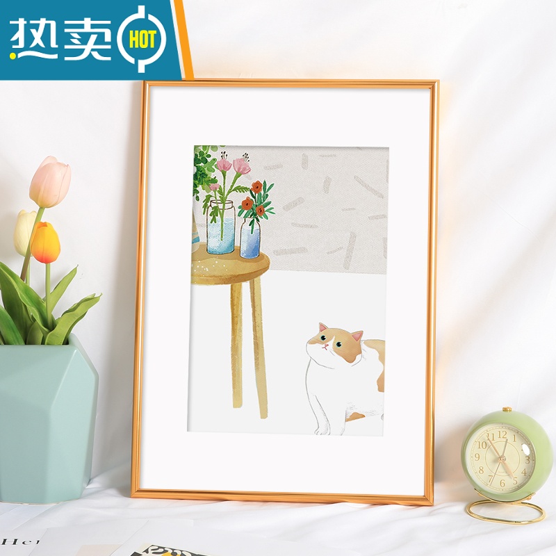 敬平简约铝合金相框挂墙画框装裱窄边A4a3海报4开8k拼图20寸16金属架 圆面款-轻奢金 8k/开挂墙【可放26.7*