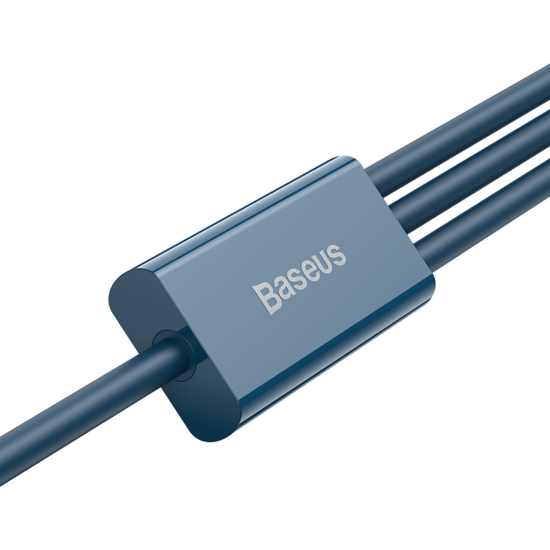 倍思 优胜系列 一拖三快充数据线 USB to M+L+C 3.5A规格:1.5m 蓝色高清大图