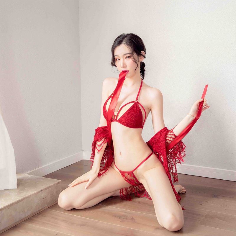 长夜漫漫情趣内衣性感蕾丝透明吊带情趣内衣睡衣睡裙三点1235 黑色外套+吊带裙 均码