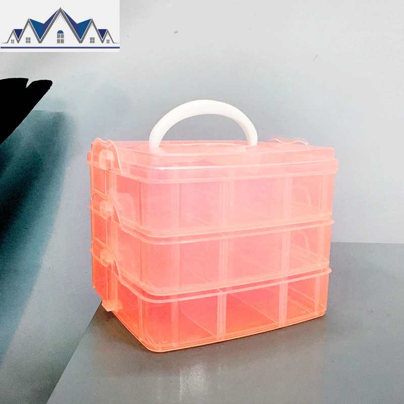 透明化妆品首饰收纳盒小格子大容量耳钉耳环手饰品盒子_606 中号三层-透明桔