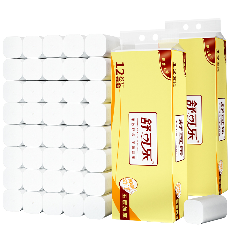 舒可乐 原生木浆无芯卷纸卫生纸 五层加厚卷纸家用实惠装餐巾纸擦手纸巾厕所纸 母婴可用 36卷/3提装