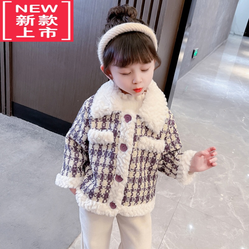 可莉允女童秋冬款外套2022洋气儿童装小香风上衣冬装小女孩加绒加厚棉衣棉服