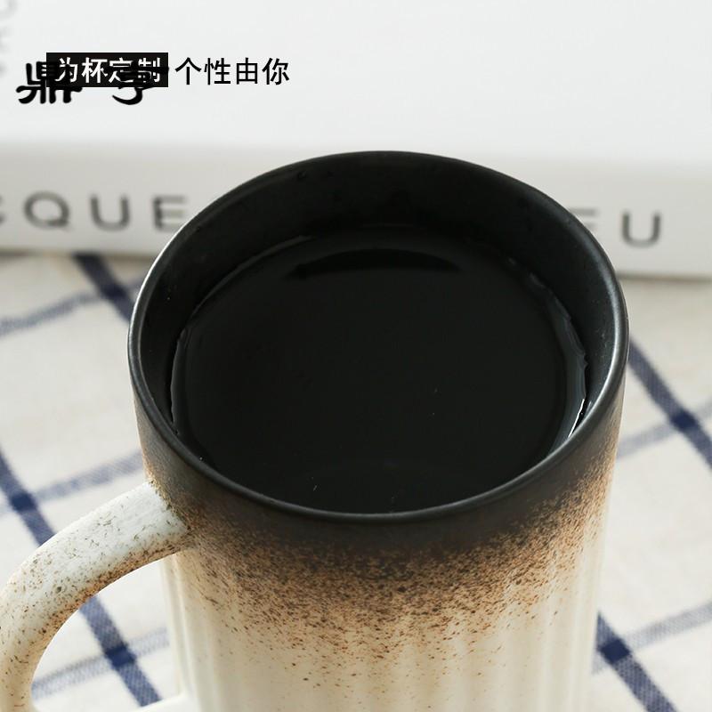 鼎亨景德镇陶瓷马克杯复古茶杯 大容量带把奶茶杯手工磨砂咖啡杯