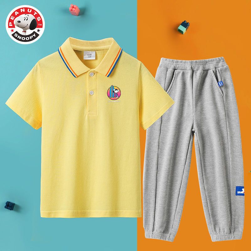 史努比(SNOOPY)儿童运动短袖短裤两件套装夏季新款男童POPL衫套装SN2PH