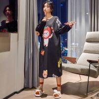 睡裙女春秋款纯棉长袖韩版时尚卡通学生可外穿长款过膝棉质家居服