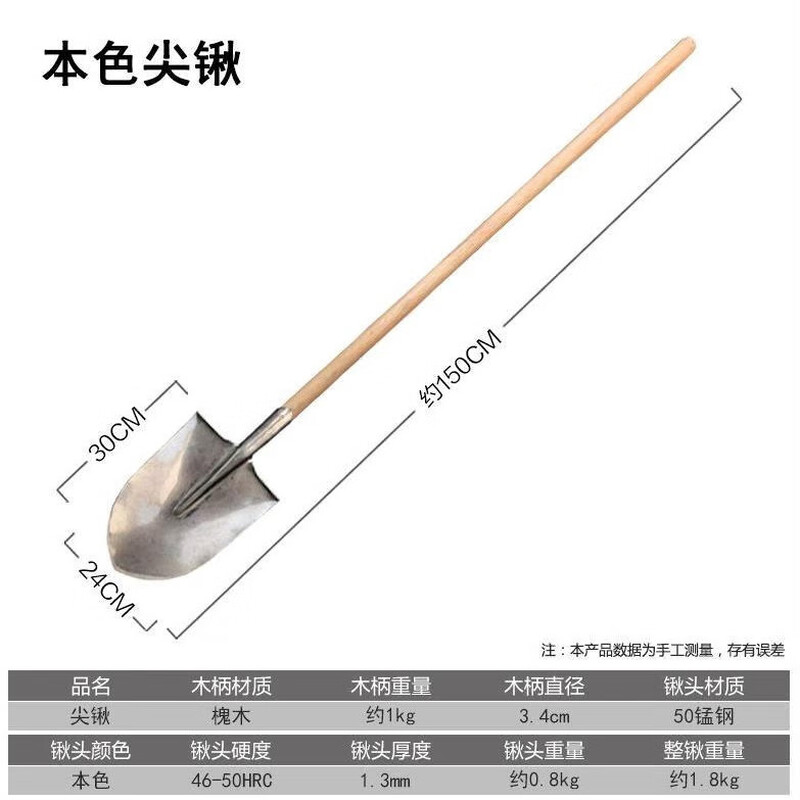 双予工兵铲抗洪救援防汛碳钢锹大小镐园艺木柄铁锹铁镐 本色尖头高清大图
