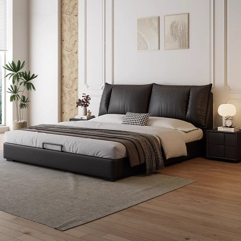 意式极简真皮床现代简约主卧室双人床家用小户型储物床软包大婚床高清大图