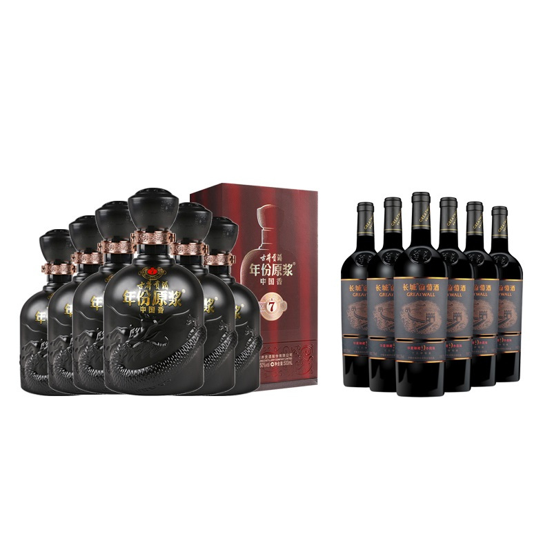 [套餐]古井贡酒 年份原浆 中国香 古7 50度500ml*6 箱装+长城 臻藏9 干红葡萄酒 750ml*6 箱装