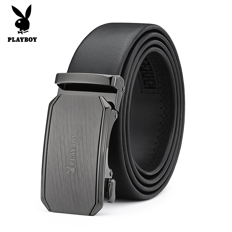 花花公子新款男士皮带真皮潮简约自动扣腰带礼盒款休闲纯牛皮裤带高清大图