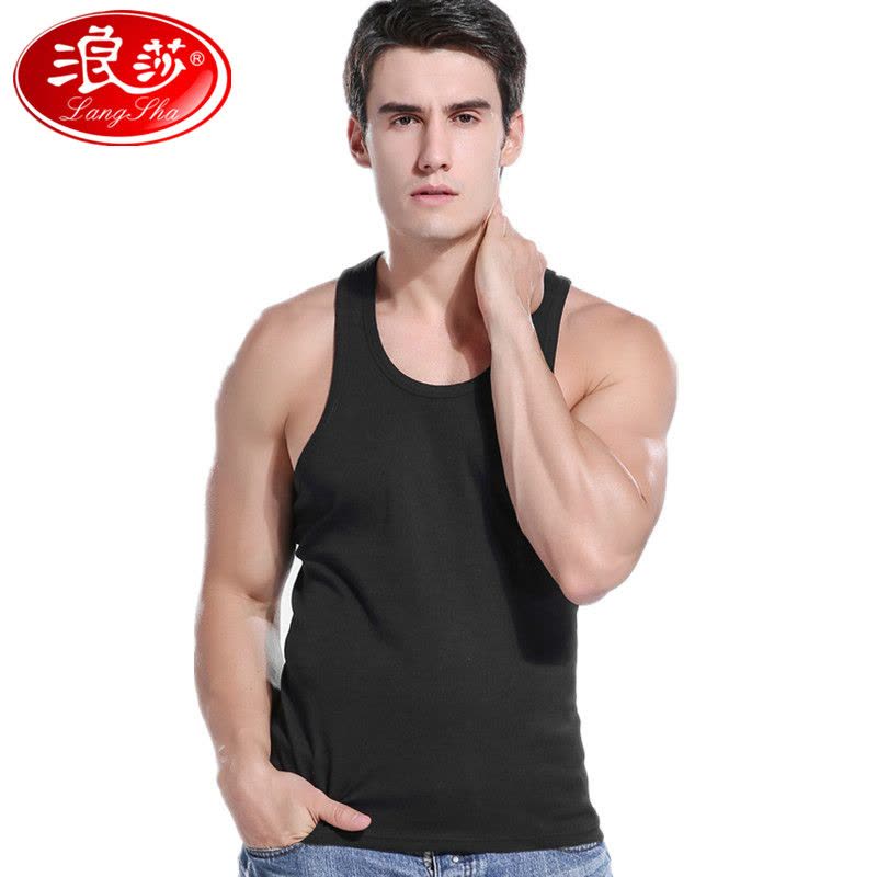 浪莎langsha男士棉背心男纯色四季无袖工字型修身型运动打底汗衫图片