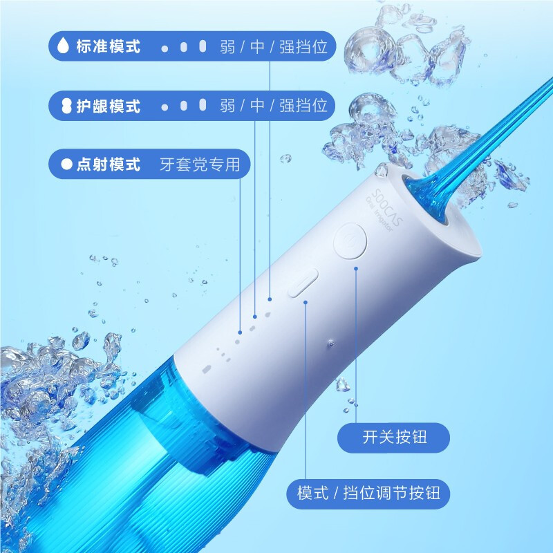 素士 SOOCAS 便携立式冲牙器 水牙线 洗牙器 预防牙结石洁牙器礼盒 W3pro蓝 送女友/男友 生日礼物高清大图