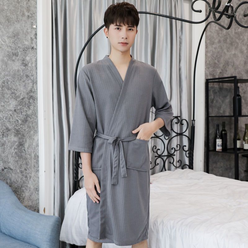 sleepybear睡袍男薄款吸水睡衣夏天宽松浴袍男浴衣懒人家居服睡袍男