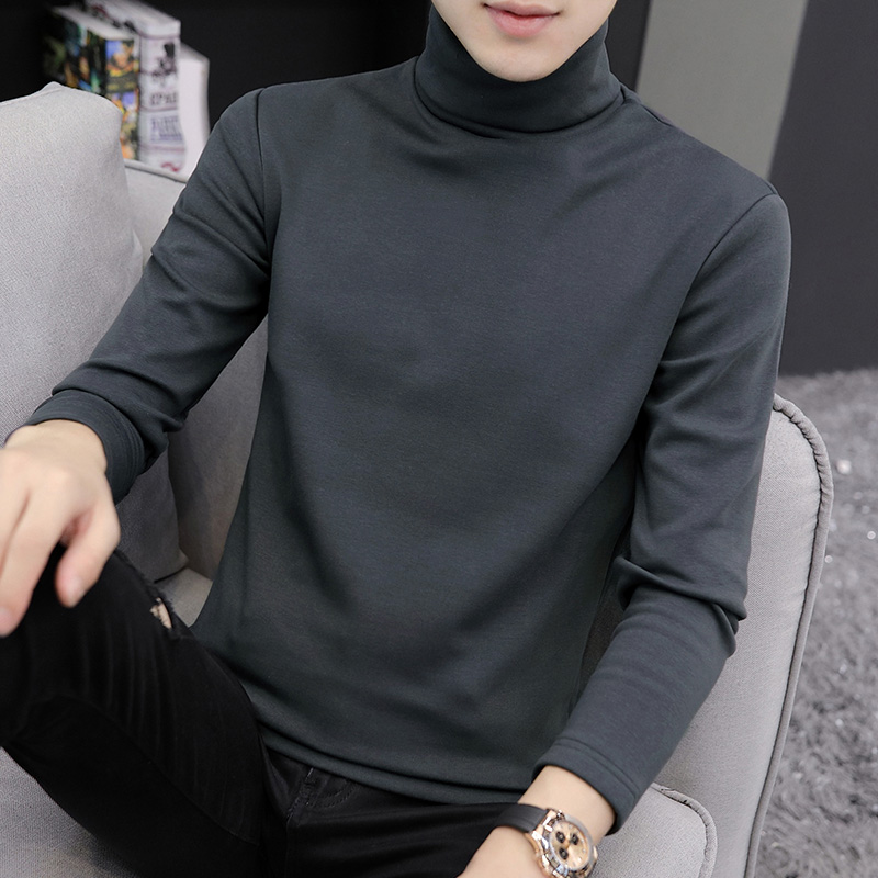 啄木鸟莫代尔高领德绒打底衫男士长袖t恤秋冬季加绒加厚内搭秋衣衣高清大图