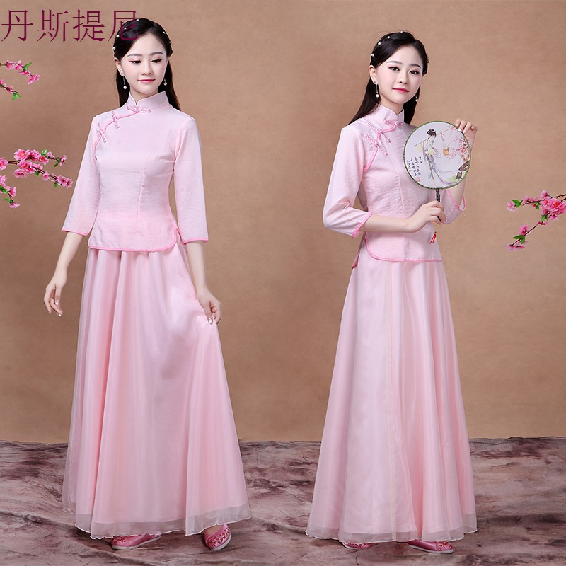 2018新款古装伴娘服中式婚礼中国风礼服旗袍姐妹团复古长款演出夏