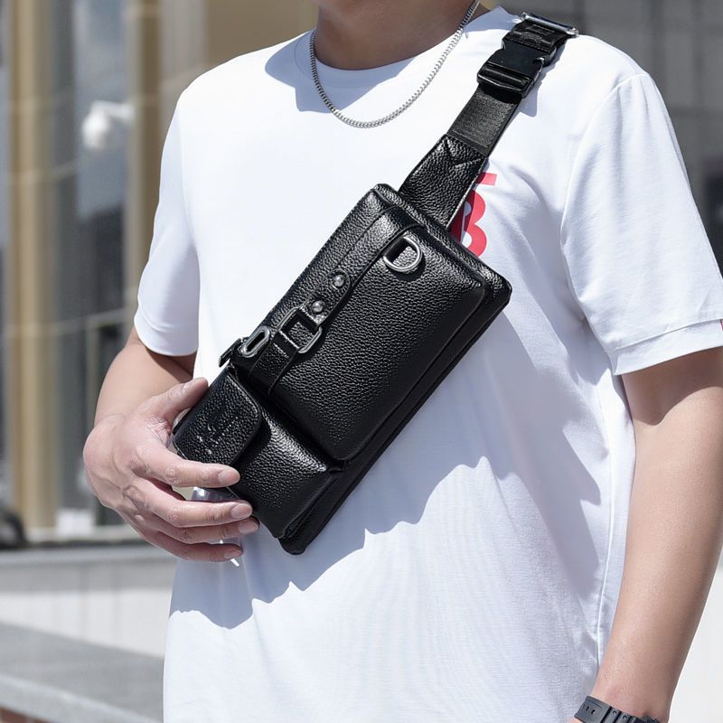 派尼美特头层牛皮男士腰包真皮手机包斜挎包休闲腰间包多功能大容量