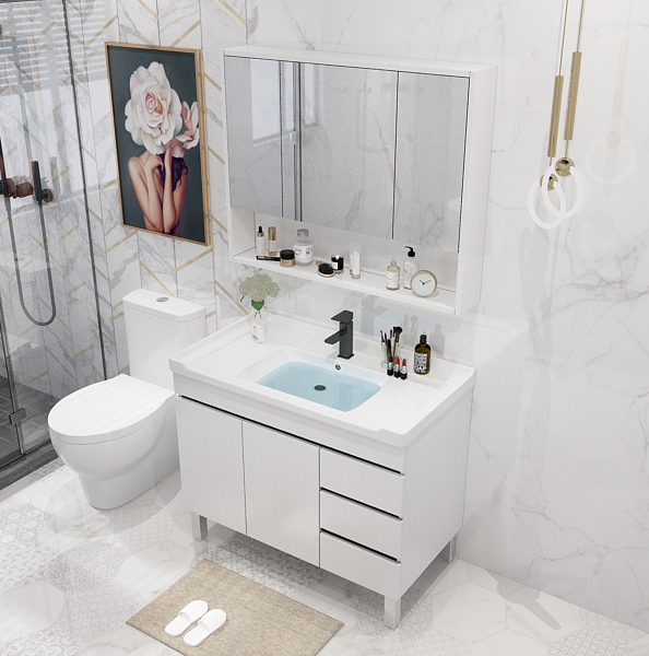 北欧实木浴室柜洗手盆柜组合洗脸池台盆柜卫生间洗漱台盆简约镜柜