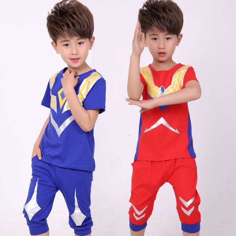 夏季童装奥特曼衣服男童蜘蛛侠运动短袖夏装儿童卡通两件套图片