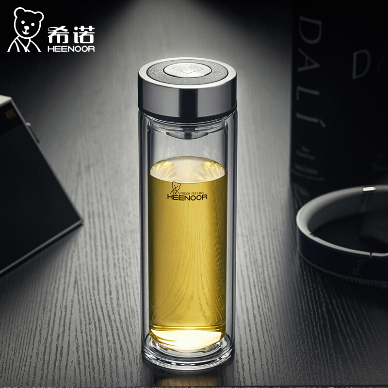 希诺(HEENOOR)9607 双层玻璃保温杯410ml便携大容量车载密封水杯 单个装