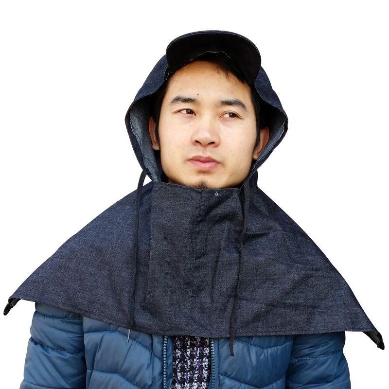 防尘披肩帽子披风帽套头牛仔帽车间劳保工作帽工作防粉尘打磨面罩方披